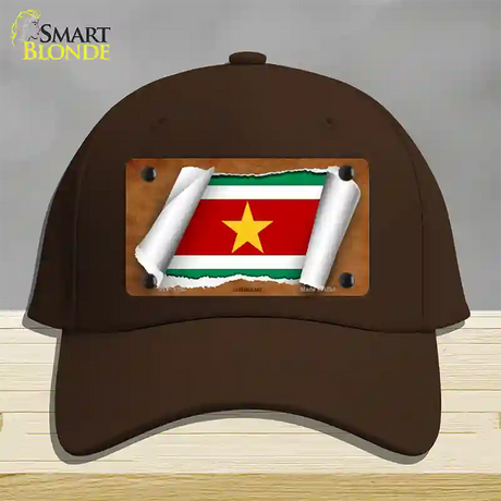 Suriname Flag Scroll Novelty License Plate Hat Cotton / Dark Brown