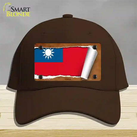 Taiwan Flag Scroll Novelty License Plate Hat Cotton / Dark Brown