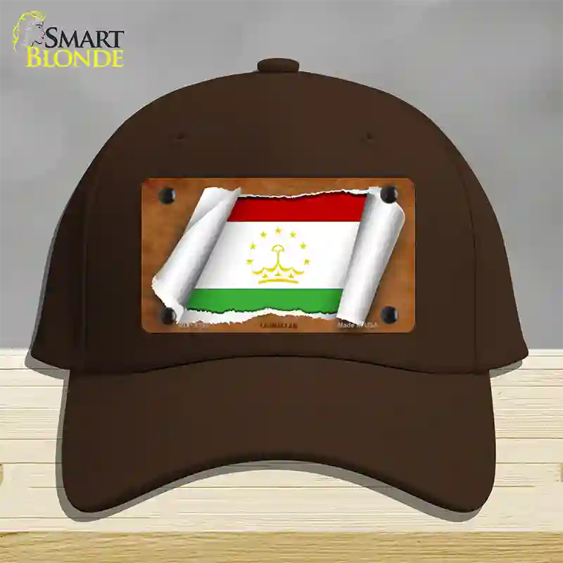 Tajikistan Flag Scroll Novelty License Plate Hat Cotton / Dark Brown