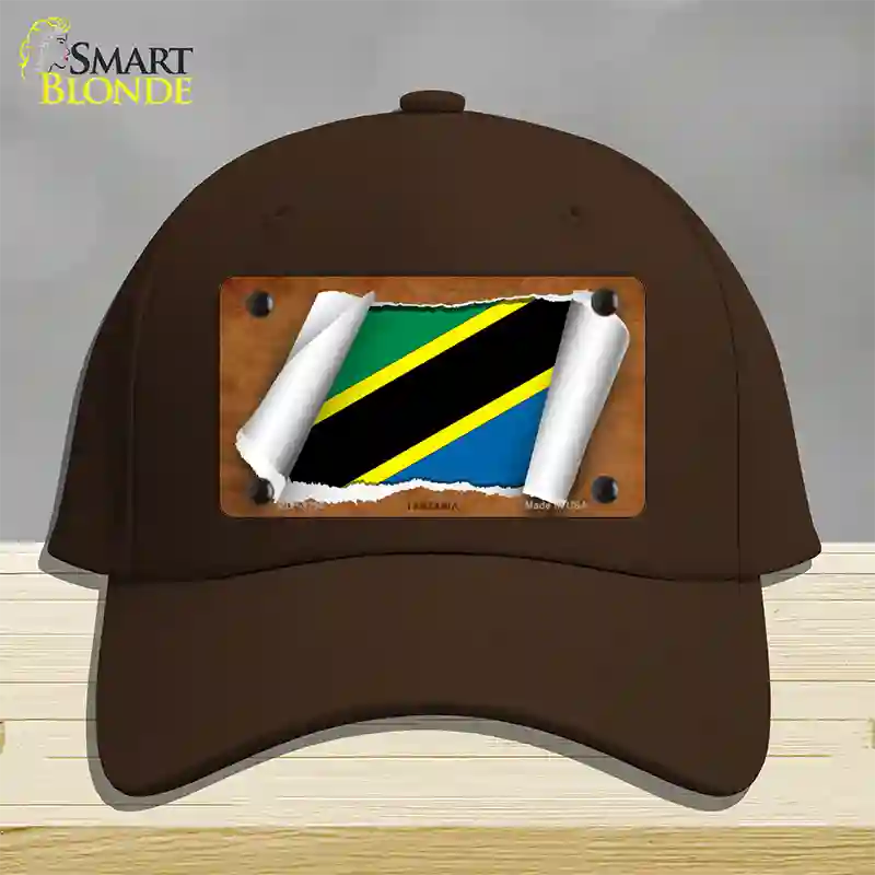 Tanzania Flag Scroll Novelty License Plate Hat Cotton / Dark Brown