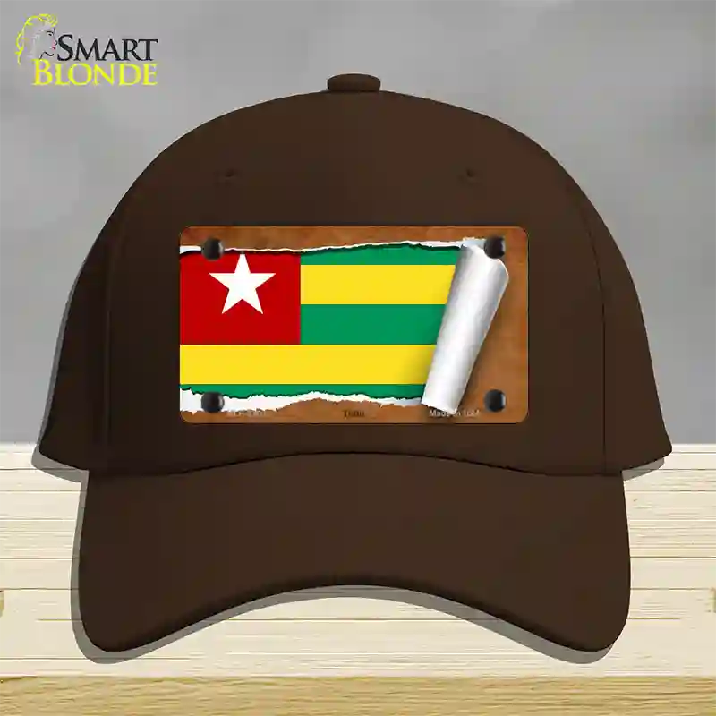 Togo Flag Scroll Novelty License Plate Hat Cotton / Dark Brown