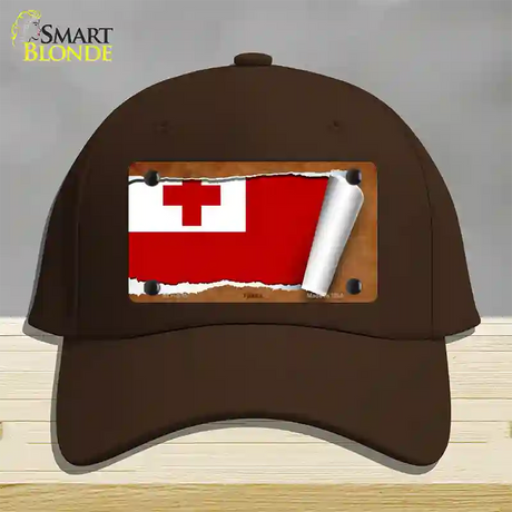 Tonga Flag Scroll Novelty License Plate Hat Cotton / Dark Brown