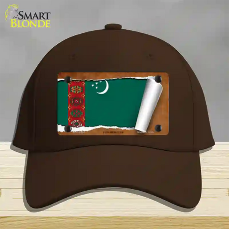 Turkmenistan Flag Scroll Novelty License Plate Hat Cotton / Dark Brown