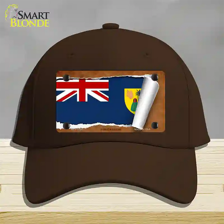 Turks & Caicos Flag Scroll Novelty License Plate Hat Cotton / Dark Brown