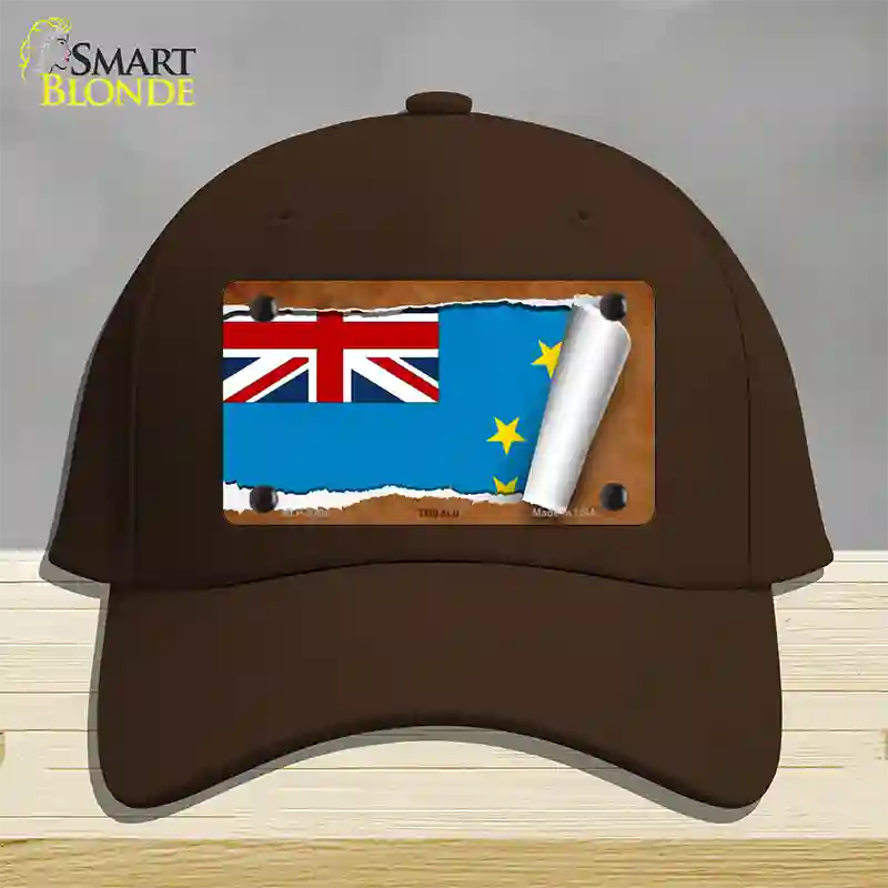 Tuvalu Flag Scroll Novelty License Plate Hat Cotton / Dark Brown