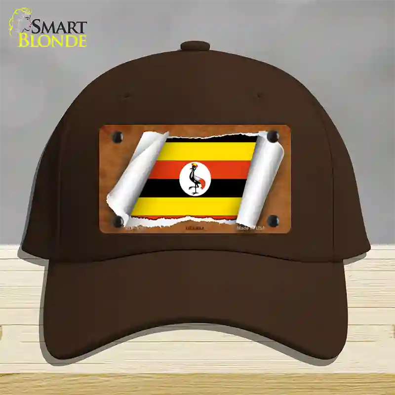 Uganda Flag Scroll Novelty License Plate Hat Cotton / Dark Brown