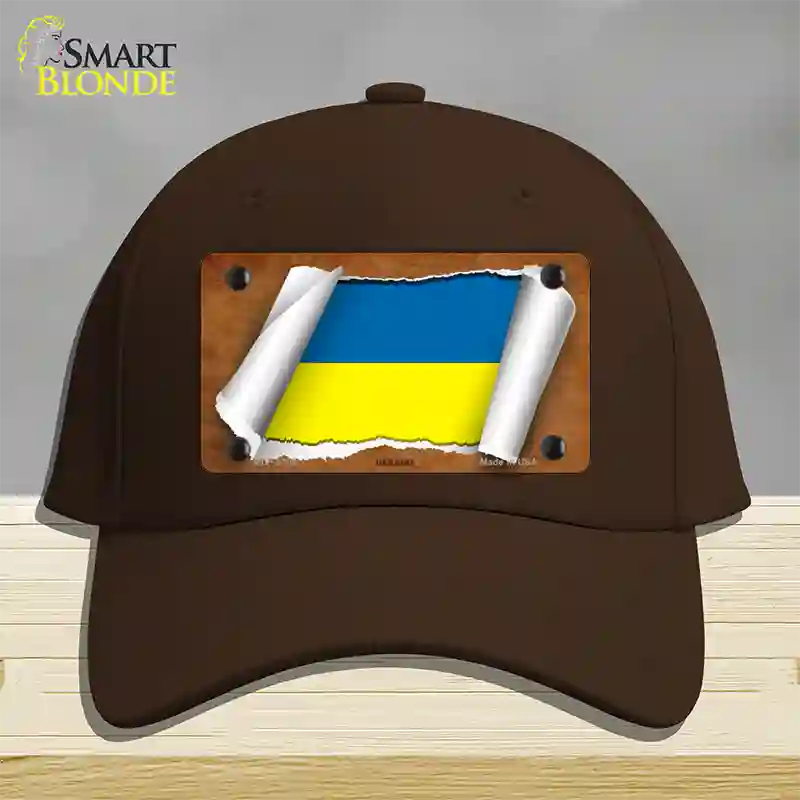 Ukraine Flag Scroll Novelty License Plate Hat Cotton / Dark Brown