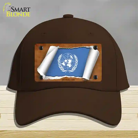 United Nations Flag Scroll Novelty License Plate Hat Cotton / Dark Brown