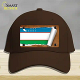 Uzbekistan Flag Scroll Novelty License Plate Hat Cotton / Dark Brown