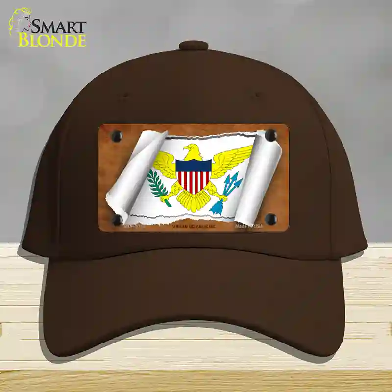 Virgin Islands US Flag Scroll Novelty License Plate Hat Cotton / Dark Brown