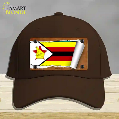 Zimbabwe Flag Scroll Novelty License Plate Hat Cotton / Dark Brown