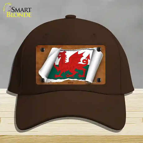 Wales Flag Scroll Novelty License Plate Hat Cotton / Dark Brown