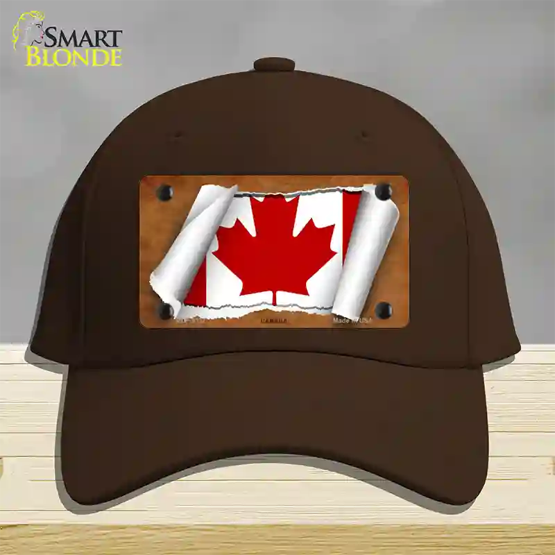 Canada Flag Scroll Novelty License Plate Hat Cotton / Dark Brown