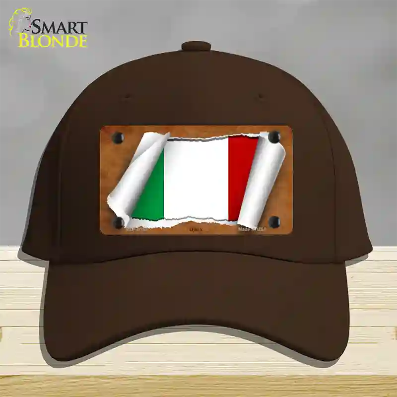 Italy Flag Scroll Novelty License Plate Hat Cotton / Dark Brown