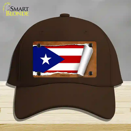 Puerto Rico Flag Scroll Novelty License Plate Hat Cotton / Dark Brown