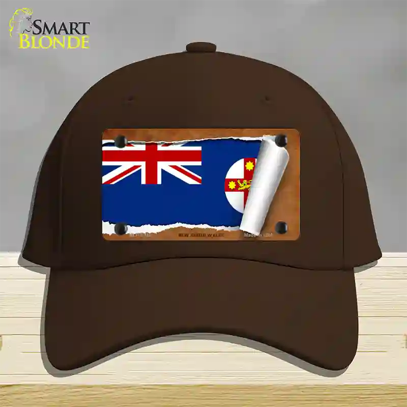 New South Wales Flag Scroll Novelty License Plate Hat Cotton / Dark Brown