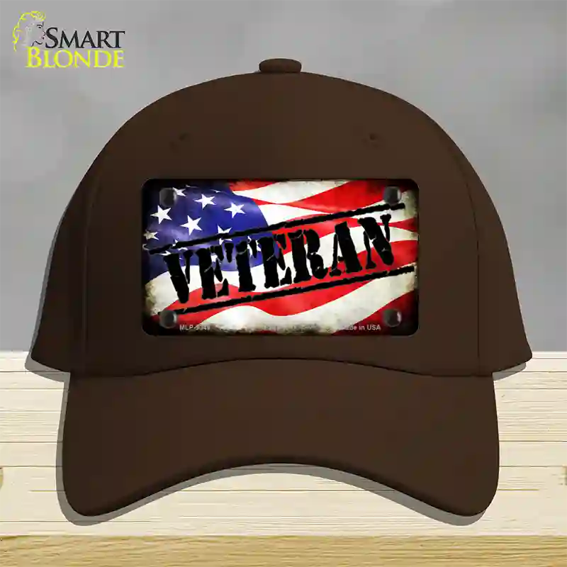 Veteran American Flag Novelty License Plate Hat Cotton / Dark Brown