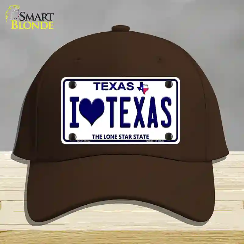 I Love Texas Novelty License Plate Hat Cotton / Dark Brown