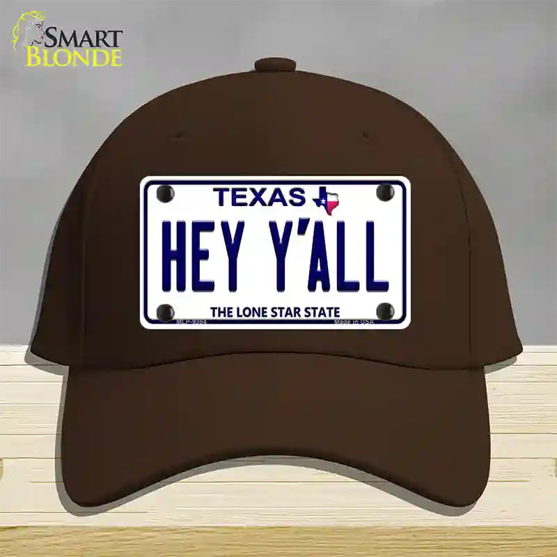 Hey Yall Texas Novelty License Plate Hat Cotton / Dark Brown