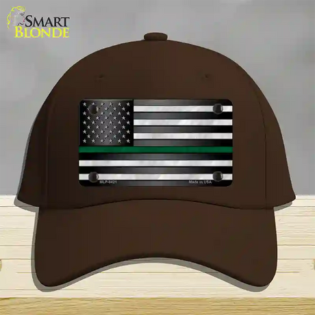 American Flag Thin Green Line Novelty License Plate Hat Cotton / Dark Brown