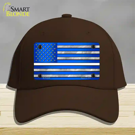 Blue American Flag Thin White Line Novelty License Plate Hat Cotton / Dark Brown