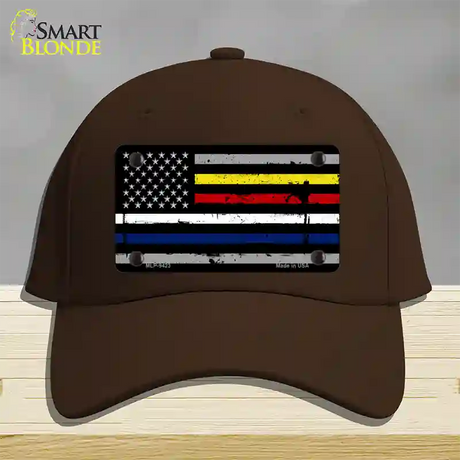 American Flag Police / Fire / EMS Novelty License Plate Hat Cotton / Dark Brown