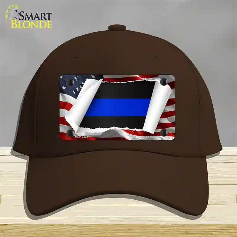 Thin Blue Line Scroll Novelty License Plate Hat Cotton / Dark Brown