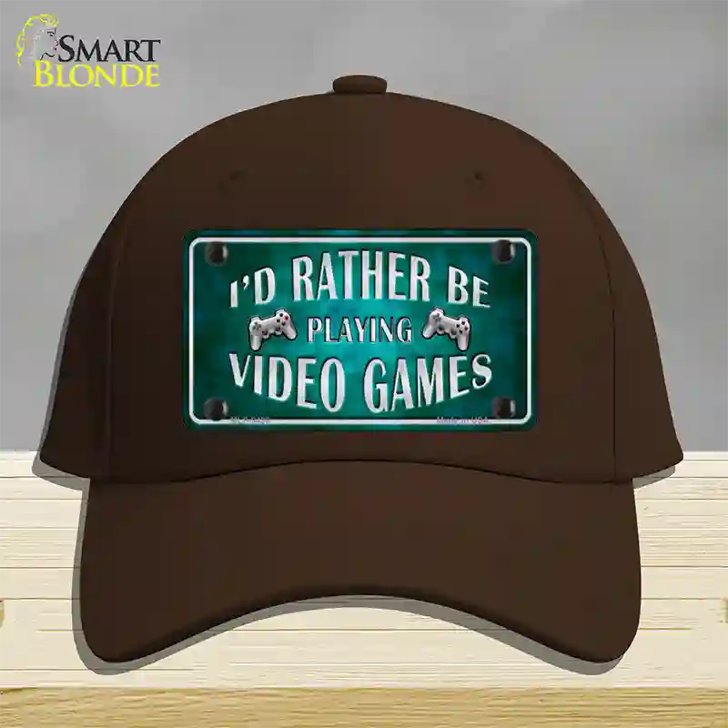 Rather Play Video Games Novelty License Plate Hat Cotton / Dark Brown