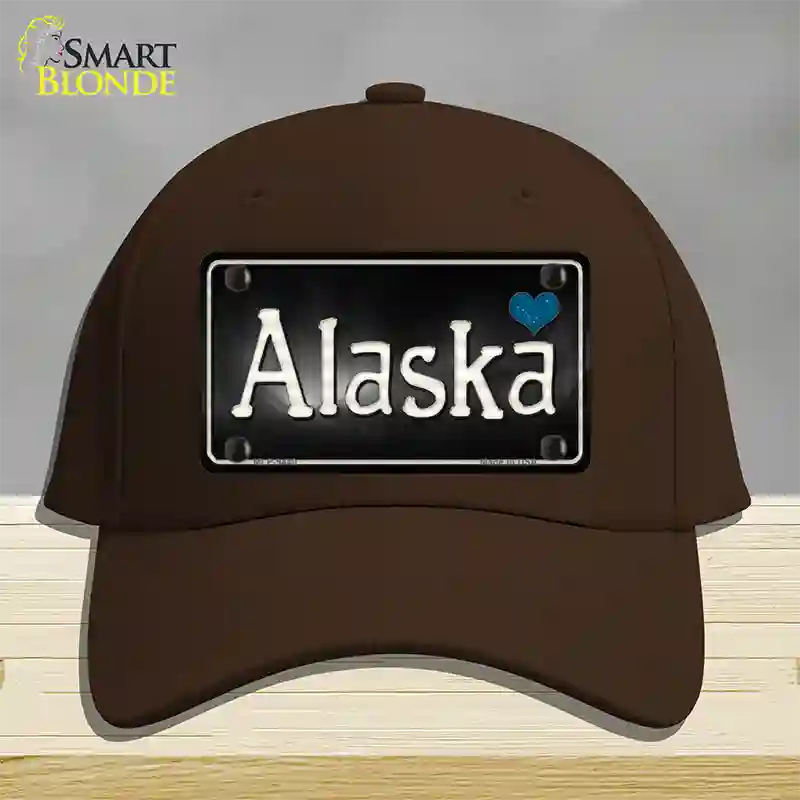 Alaska Flag Script Novelty License Plate Hat Cotton / Dark Brown