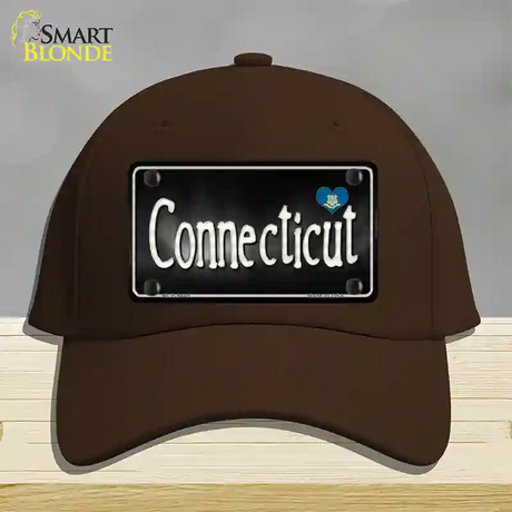 Connecticut Flag Script Novelty License Plate Hat Cotton / Dark Brown