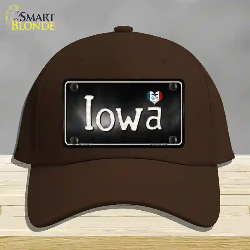 Iowa Flag Script Novelty License Plate Hat Cotton / Dark Brown