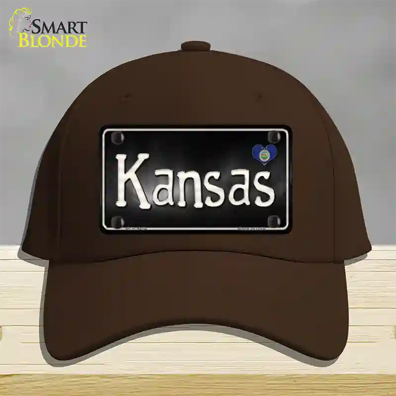 Kansas Flag Script Novelty License Plate Hat Cotton / Dark Brown