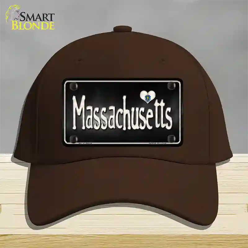 Massachusetts Flag Script Novelty License Plate Hat Cotton / Dark Brown