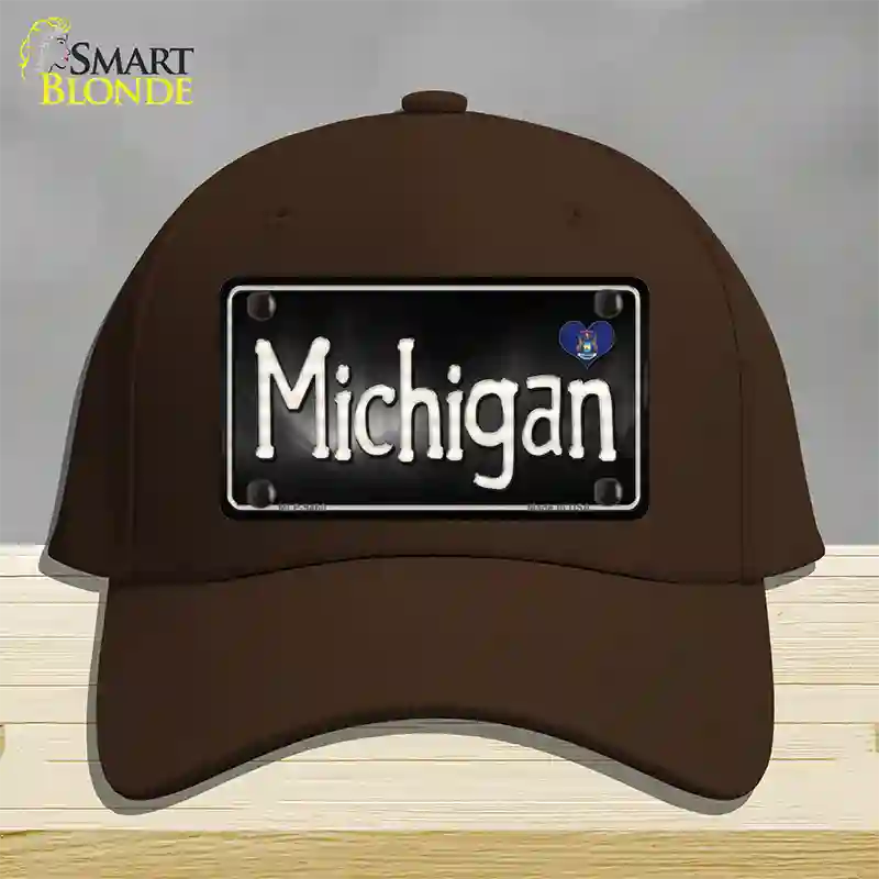 Michigan Flag Script Novelty License Plate Hat Cotton / Dark Brown