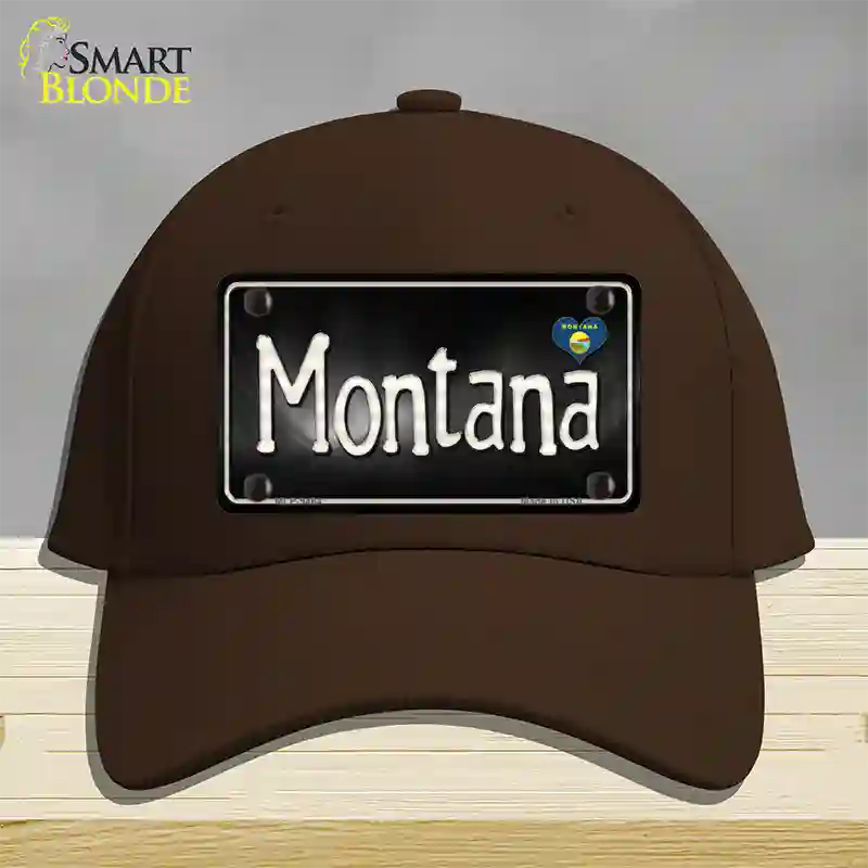 Montana Flag Script Novelty License Plate Hat Cotton / Dark Brown