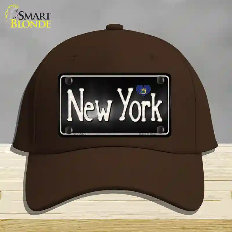 New York Flag Script Novelty License Plate Hat Cotton / Dark Brown