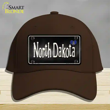 North Dakota Flag Script Novelty License Plate Hat Cotton / Dark Brown