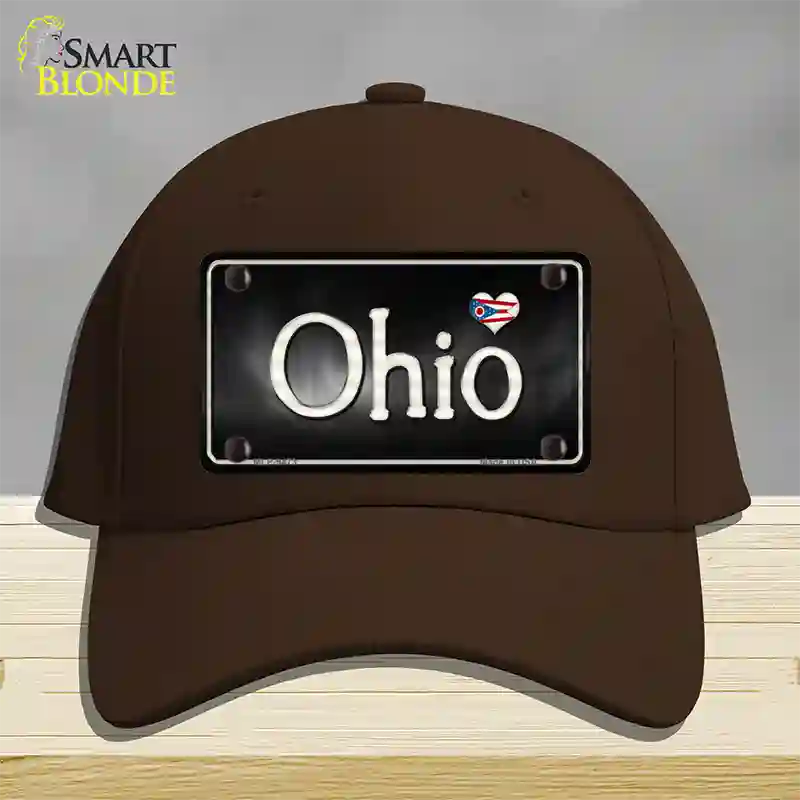 Ohio Flag Script Novelty License Plate Hat Cotton / Dark Brown