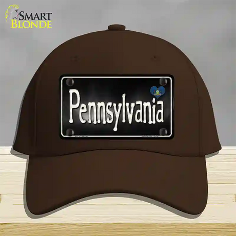 Pennsylvania Flag Script Novelty License Plate Hat Cotton / Dark Brown