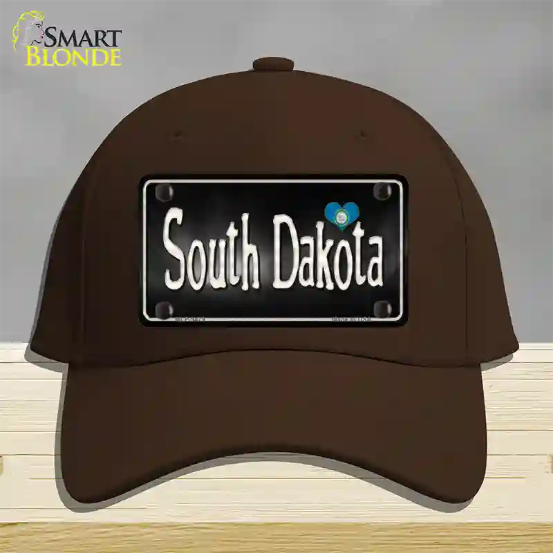 South Dakota Flag Script Novelty License Plate Hat Cotton / Dark Brown