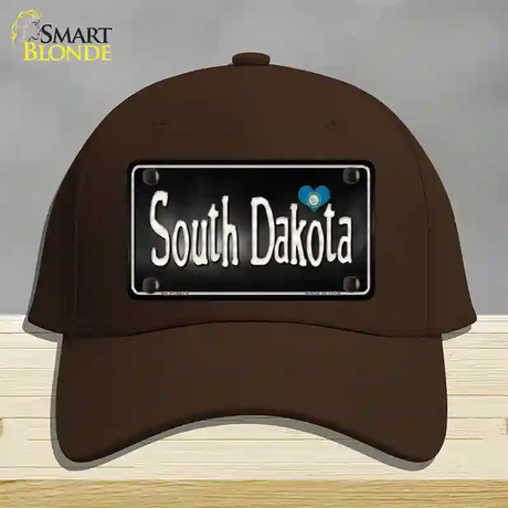 South Dakota Flag Script Novelty License Plate Hat Cotton / Dark Brown