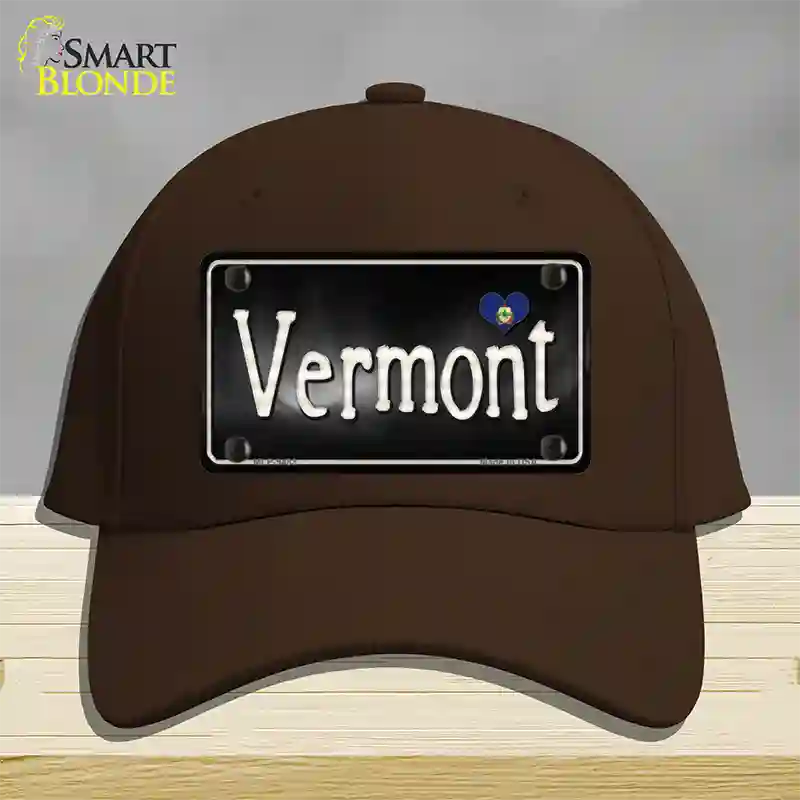 Vermont Flag Script Novelty License Plate Hat Cotton / Dark Brown