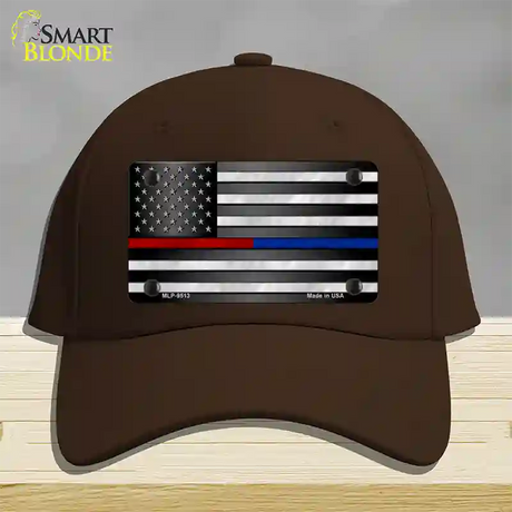 American Flag Police / Fire Novelty License Plate Hat Cotton / Dark Brown