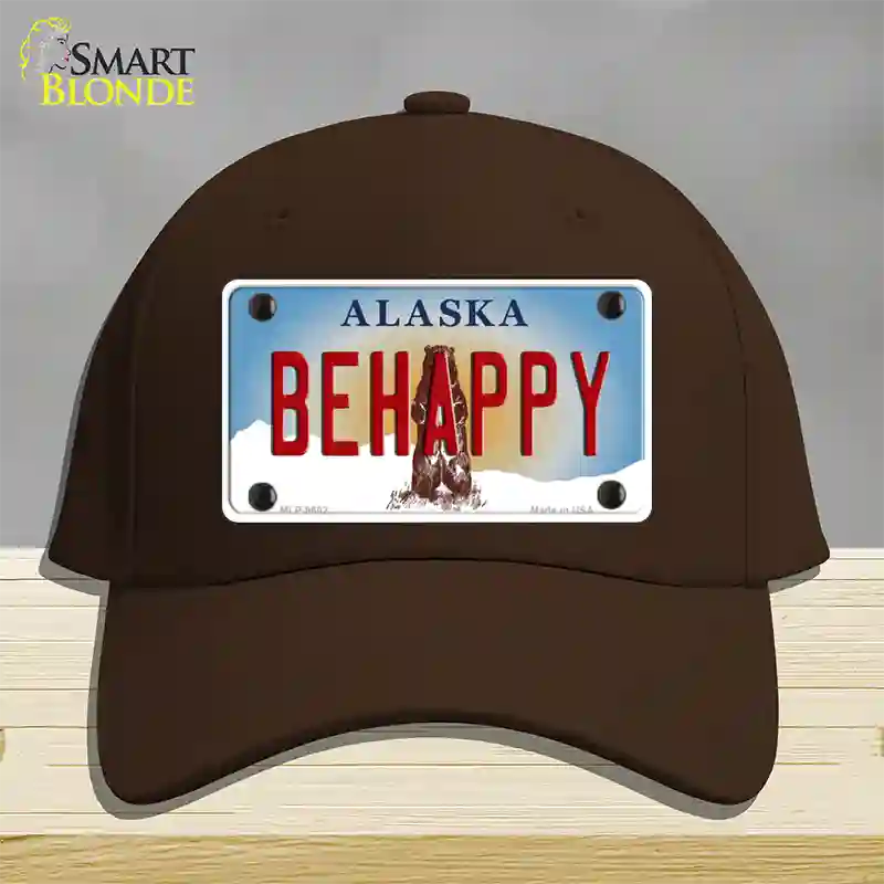 Be Happy Alaska State Novelty License Plate Hat Cotton / Dark Brown