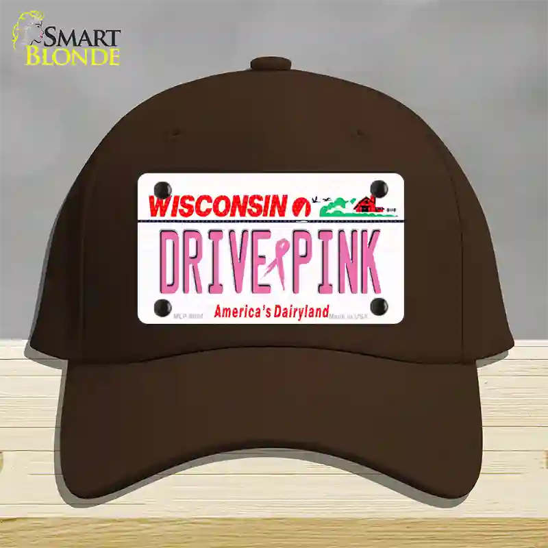 Drive Pink Wisconsin Novelty License Plate Hat Cotton / Dark Brown