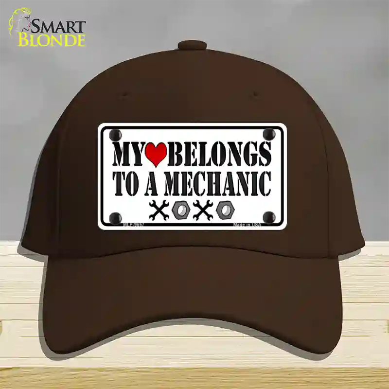 Heart Belongs To Mechanic Novelty License Plate Hat Cotton / Dark Brown