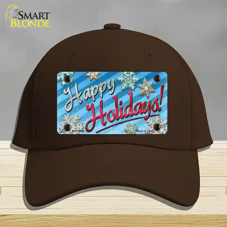 Happy Holidays Blue Novelty License Plate Hat Cotton / Dark Brown