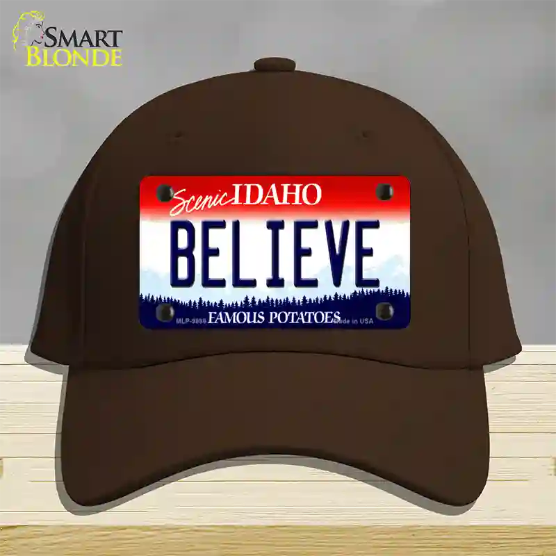 Believe Idaho Novelty License Plate Hat Cotton / Dark Brown