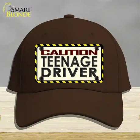 Caution Teenage Driver Novelty License Plate Hat Cotton / Dark Brown