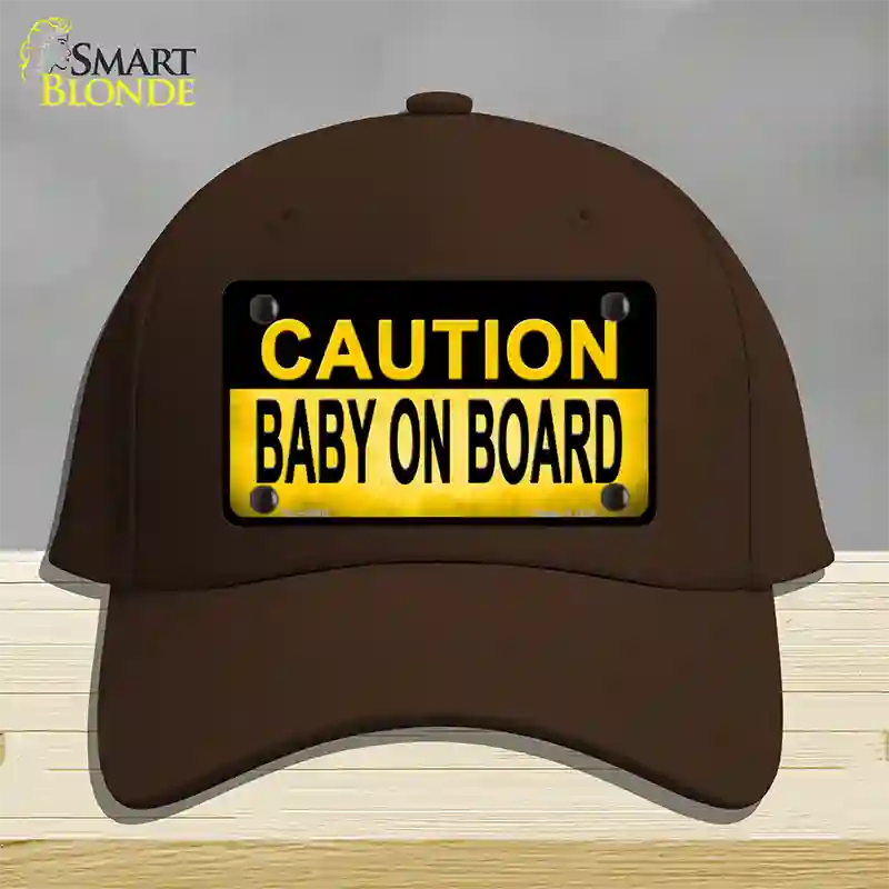 Caution Baby On Board Novelty License Plate Hat Cotton / Dark Brown